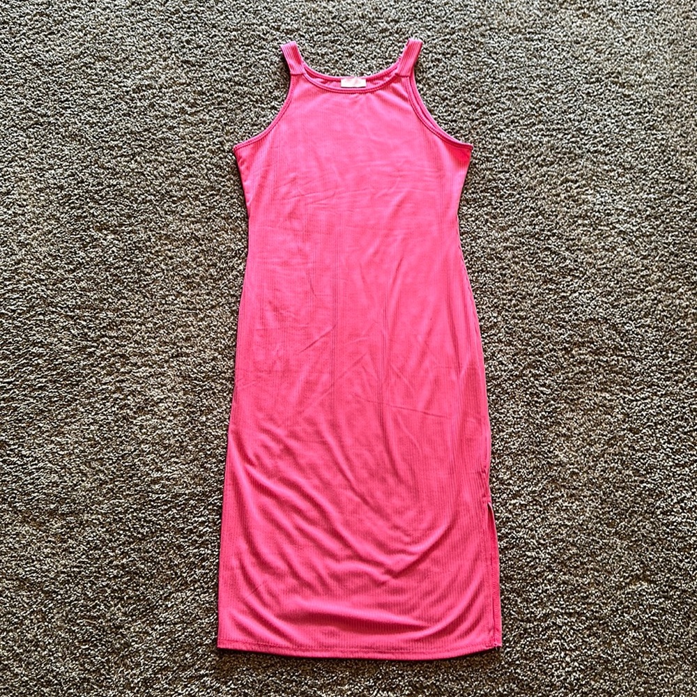 Pink Lily Size M Pink Ribbed Midi Bodycon Dress